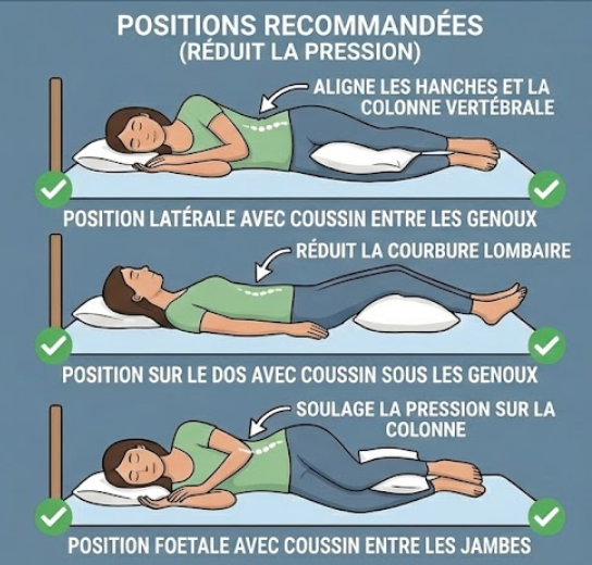 Positions de sommeil recommandées pour soulager la sciatique avec coussins