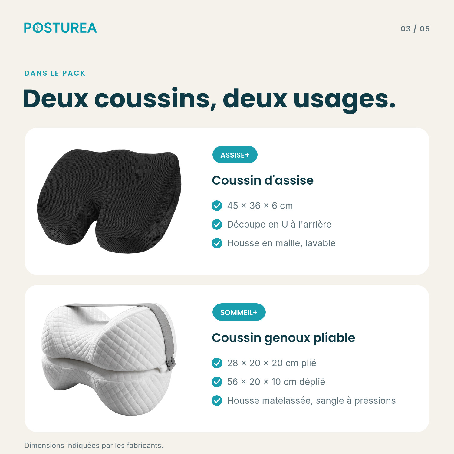 Contenu du Pack Duo : coussin d'assise et coussin genoux pliable