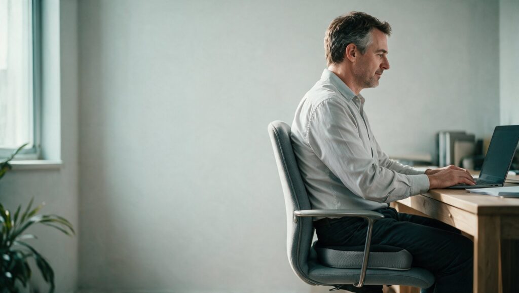 Homme qui travaille à son bureau, assis sur le coussin Assise+