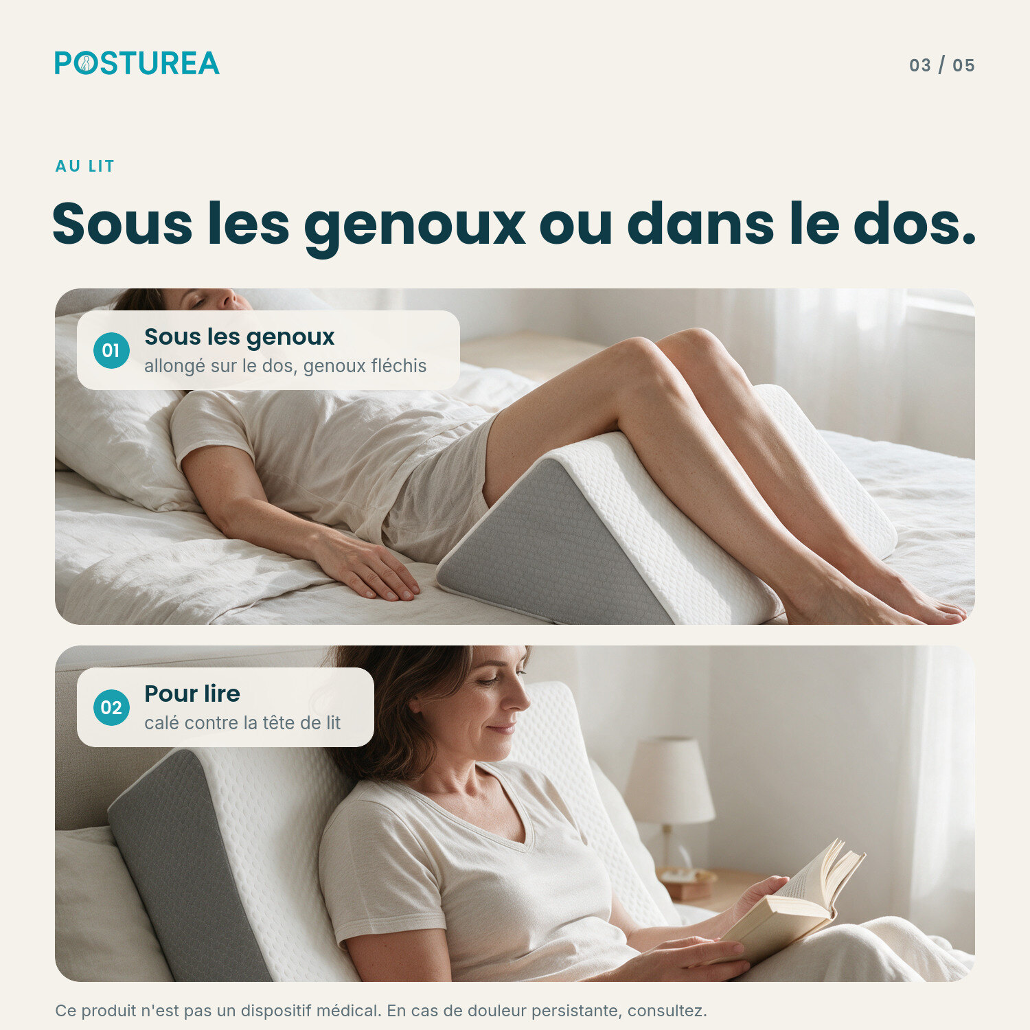 Coussin Jambes+ sous les genoux et en dossier pour lire