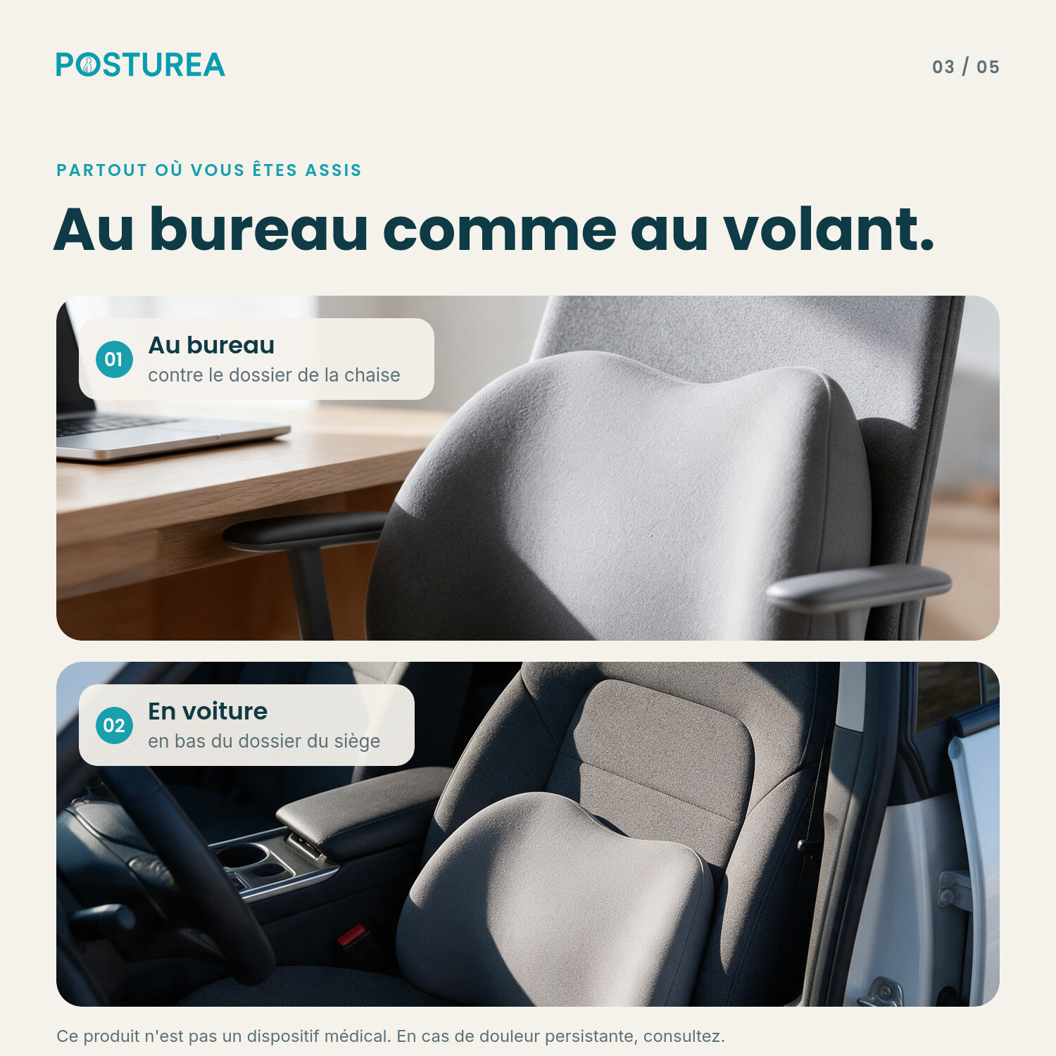 Coussin Lombaire+ au bureau et en voiture